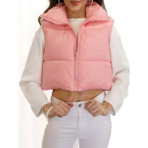Miss Sparkling Cropped Puffer Vest - Pink